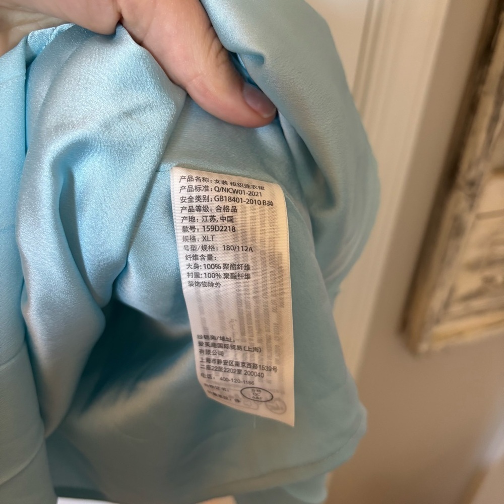 Abercrombie & Fitch Plunge Pleated Satin Mini Dress Sky Blue XLT Tall Long NWT - Picture 11 of 16